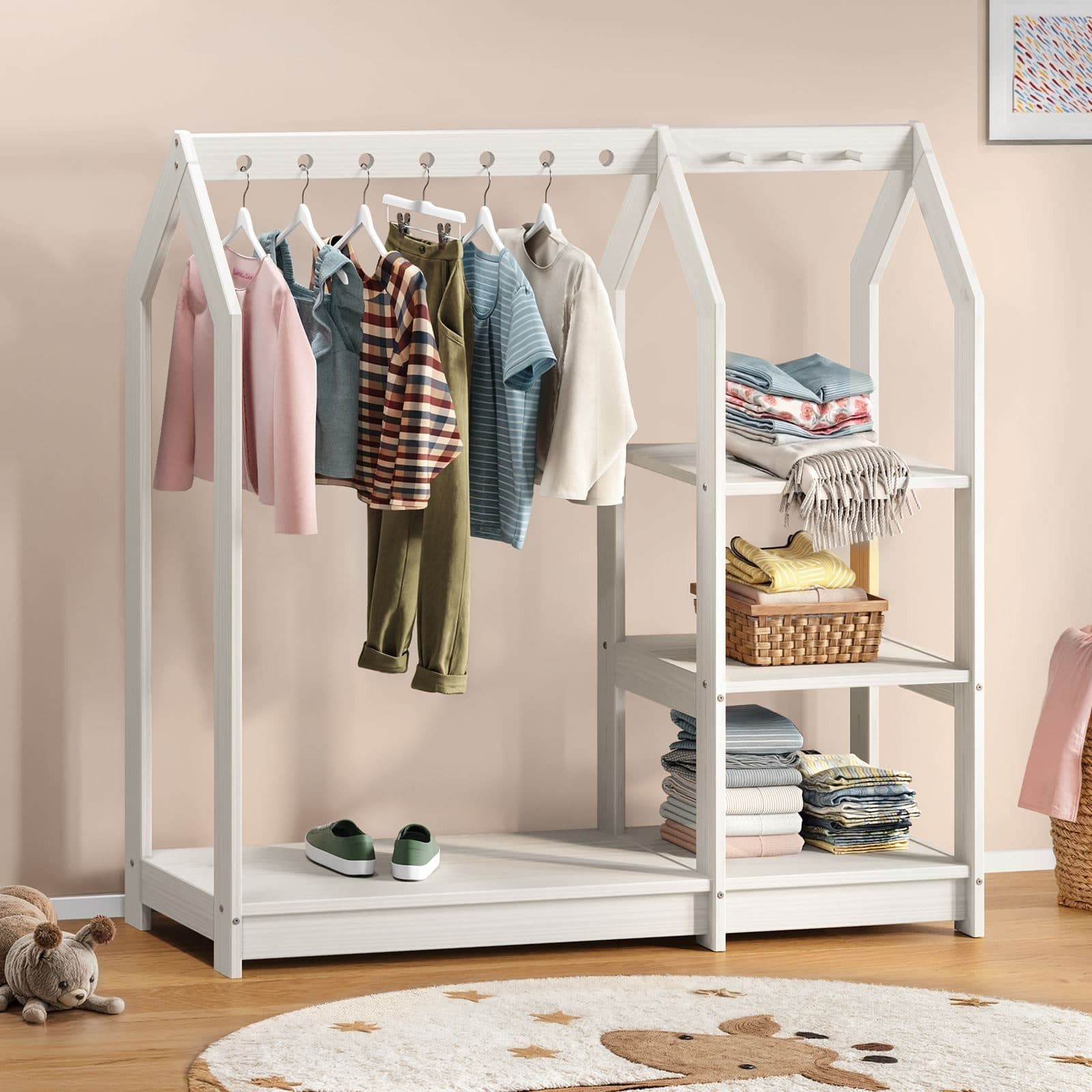 IDIMEX Kinderkleiderschrank SALLY Weiß Kiefernholz 4 Ablagen - Bild 2