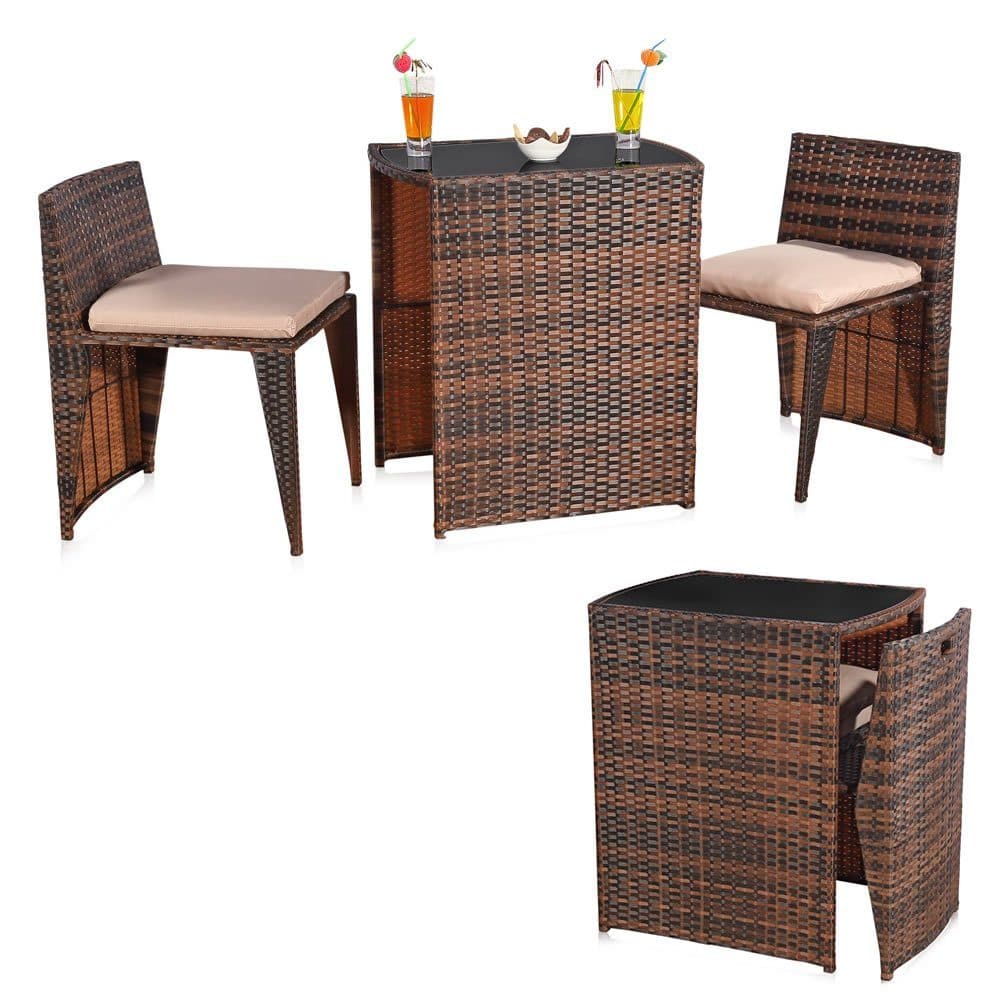 Feel2Home Garten-Essgruppe 3tlg. Schwarz/Beige Polyrattan mit Glasplatte - Bild 2