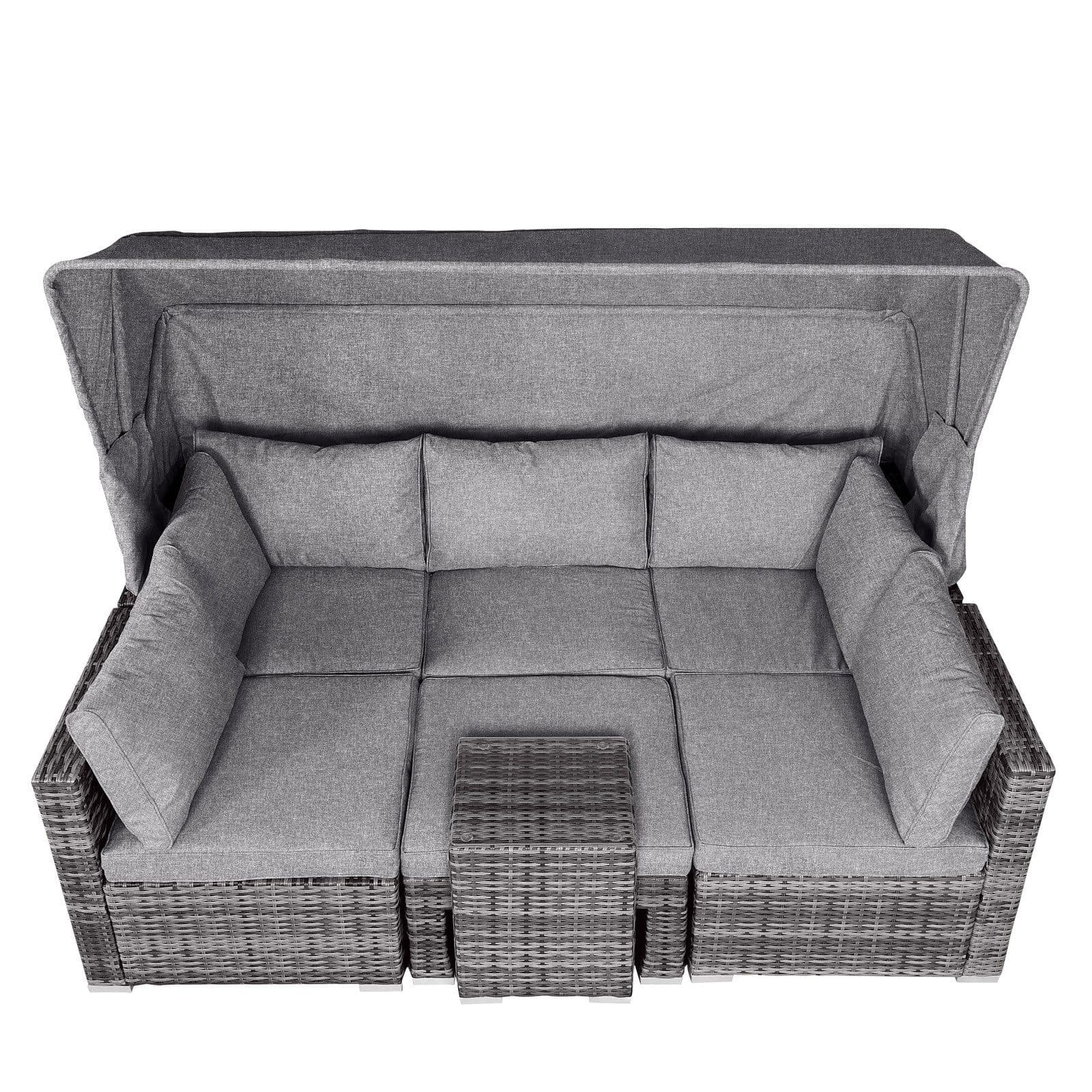 BRAST Sonneninsel Lounge Set Grau Polyrattan mit LED Dach - Bild 2