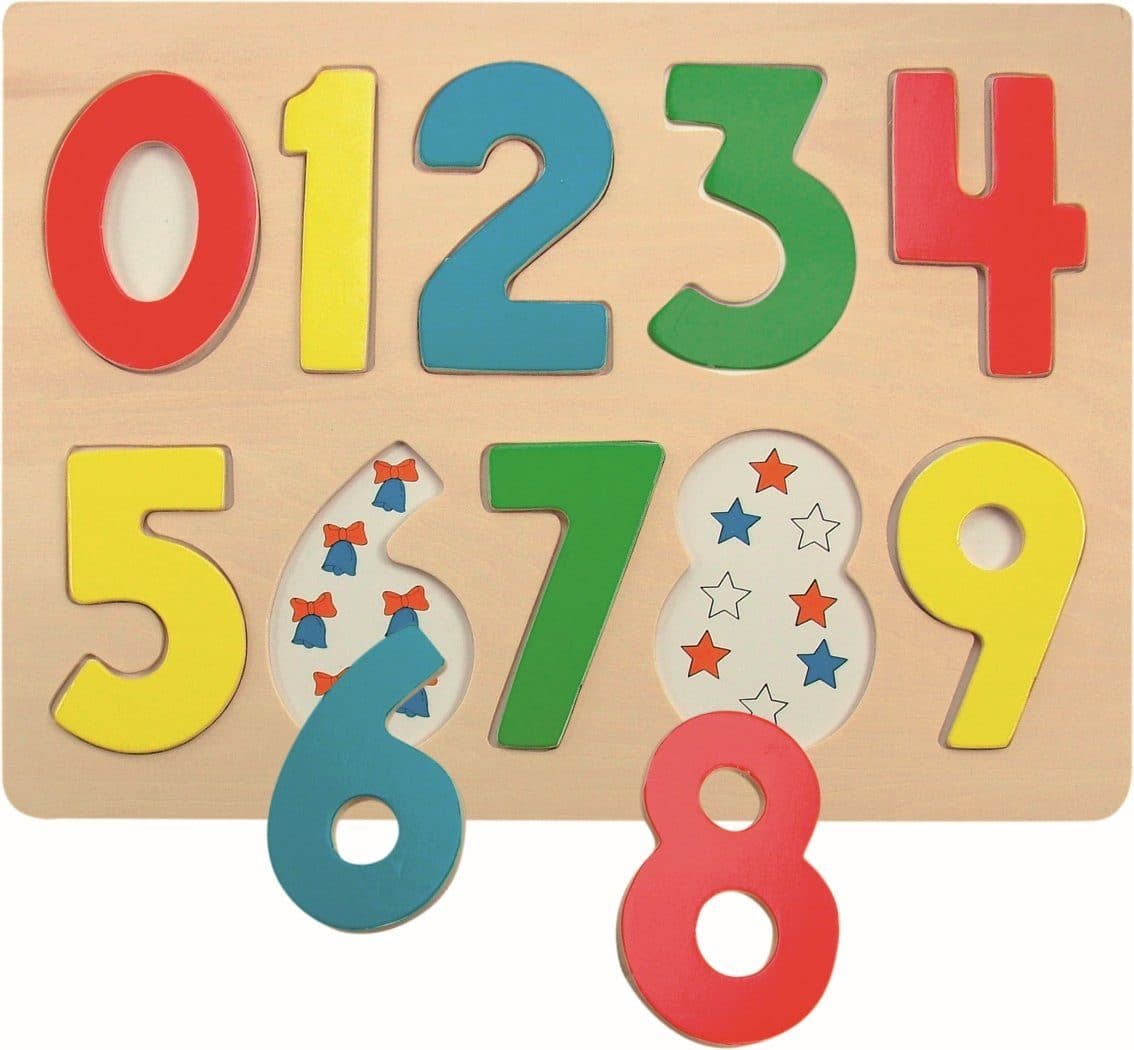 Woodyland Lernspielzeug 90325 Buntes Holzpuzzle Zahlen 0-10