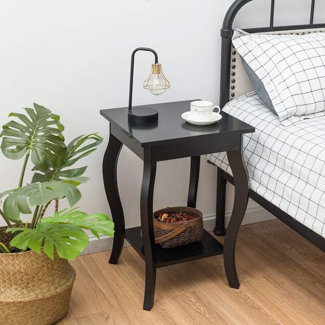 COSTWAY Nachttisch 2-Stufig Holz Beistelltisch Weiß/Braun/Schwarz/Blau