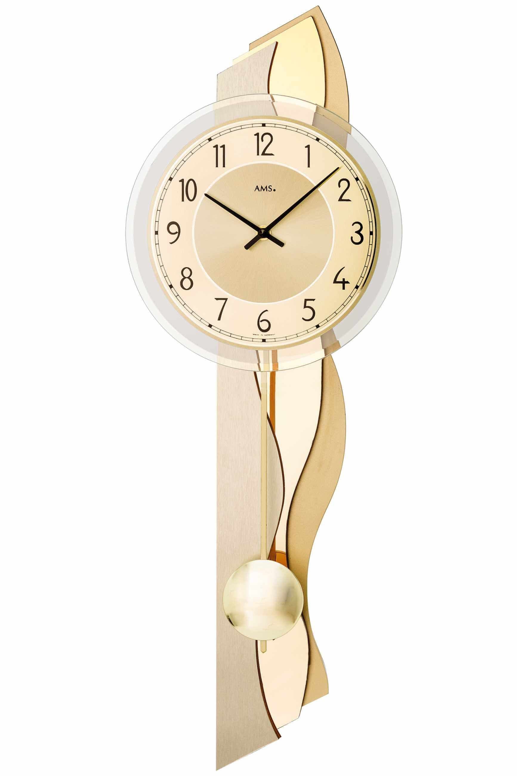 AMS Pendelwanduhr W7477 Holz Quarzuhr Esszimmer Wohnzimmer