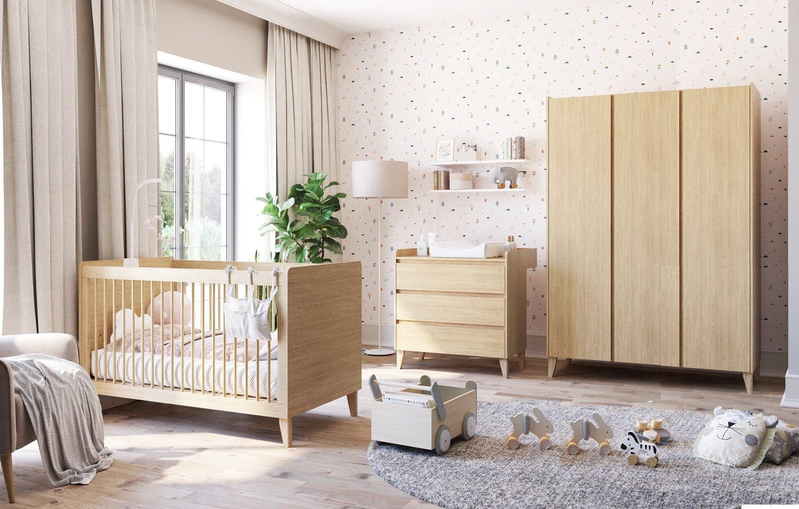 QMM TraumMöbel Babyzimmer Komplettset Maya Eiche geölt mit LED-Beleuchtung - Bild 2