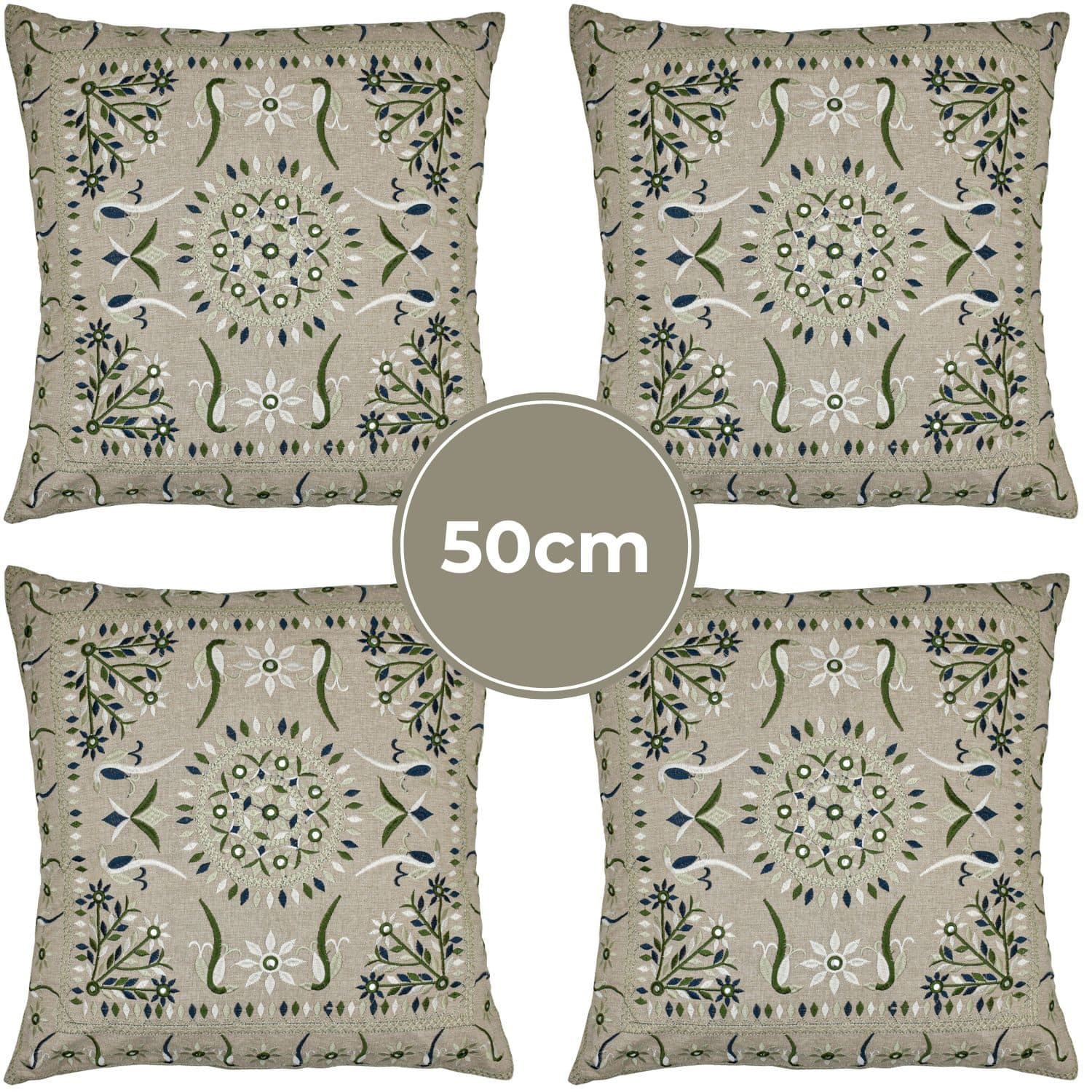 Marrakesch Kissenbezug 4er Set Handgefertigt Lodge Grün 50x50cm Boho - Bild 2