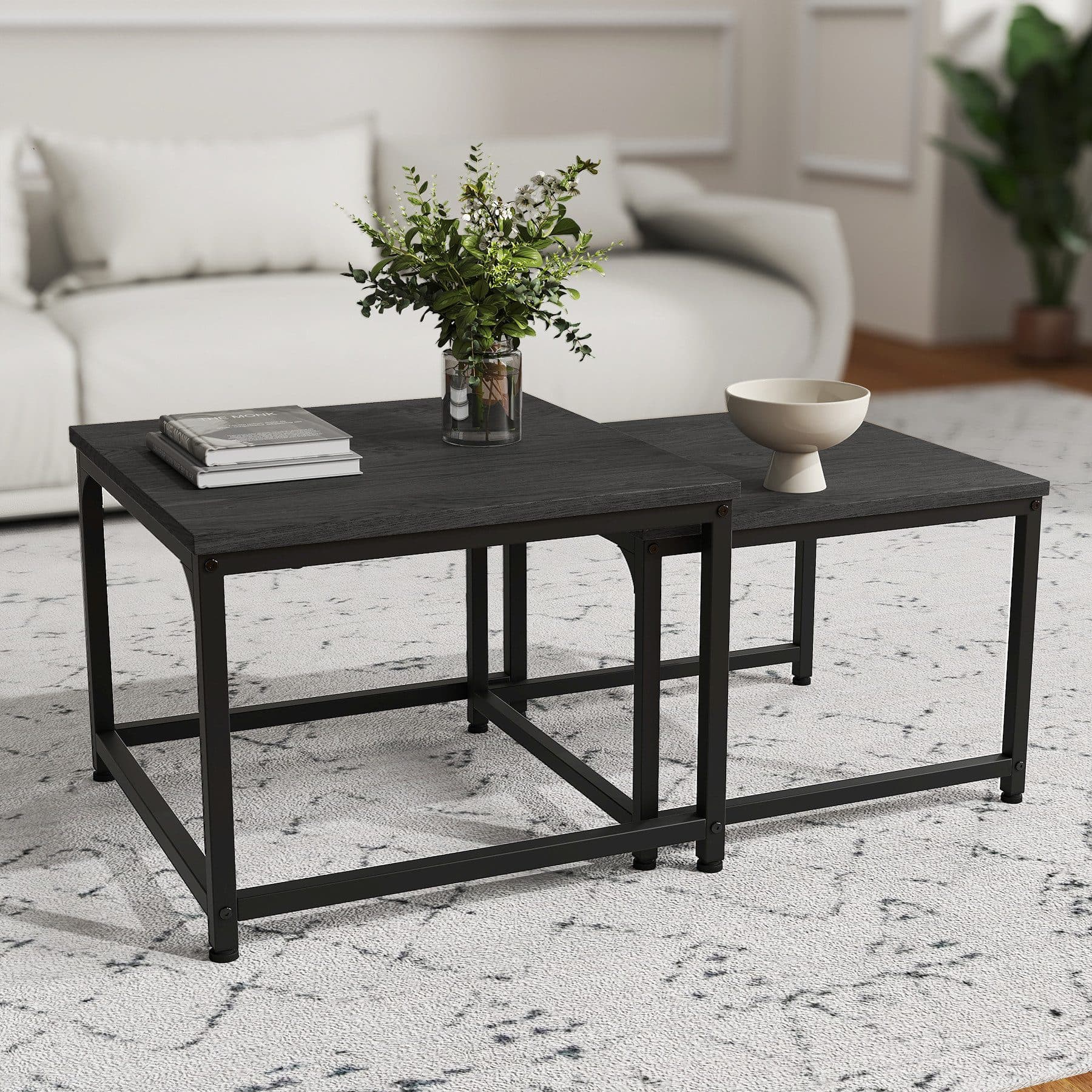 HawthyHome Couchtisch 2er-Set Schwarz Metallgestell - Bild 2