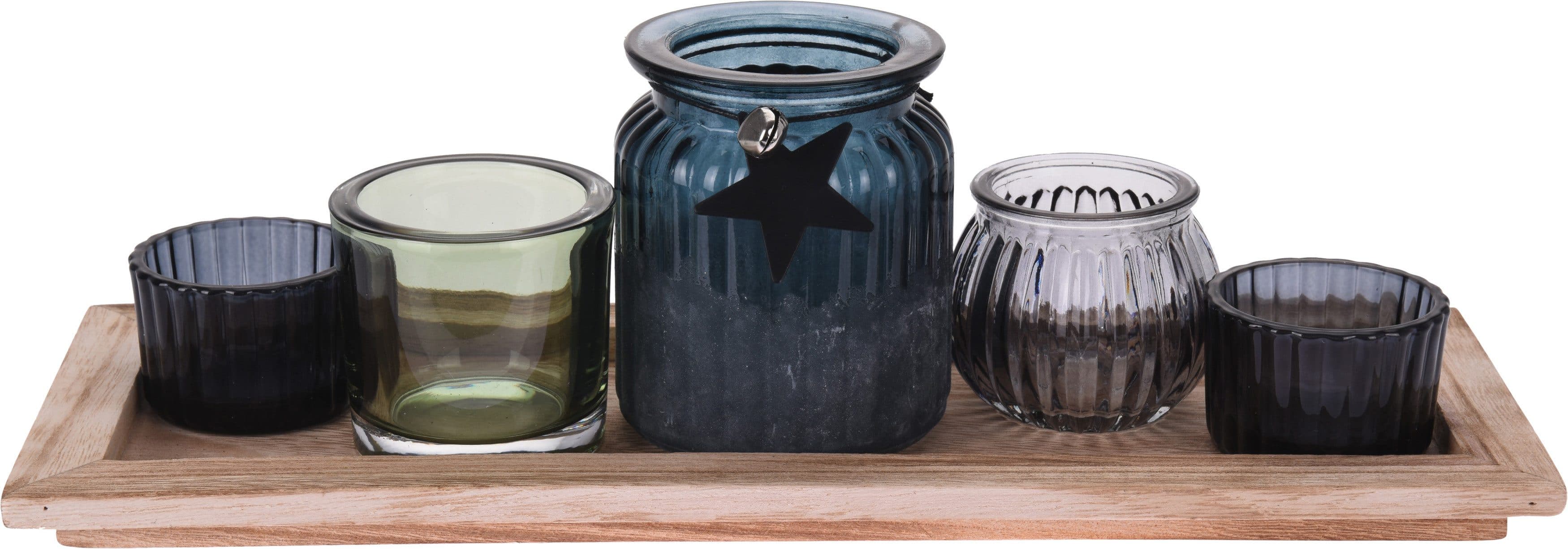 Koopman Teelichthalter Set 6-tlg. Bunt Glas