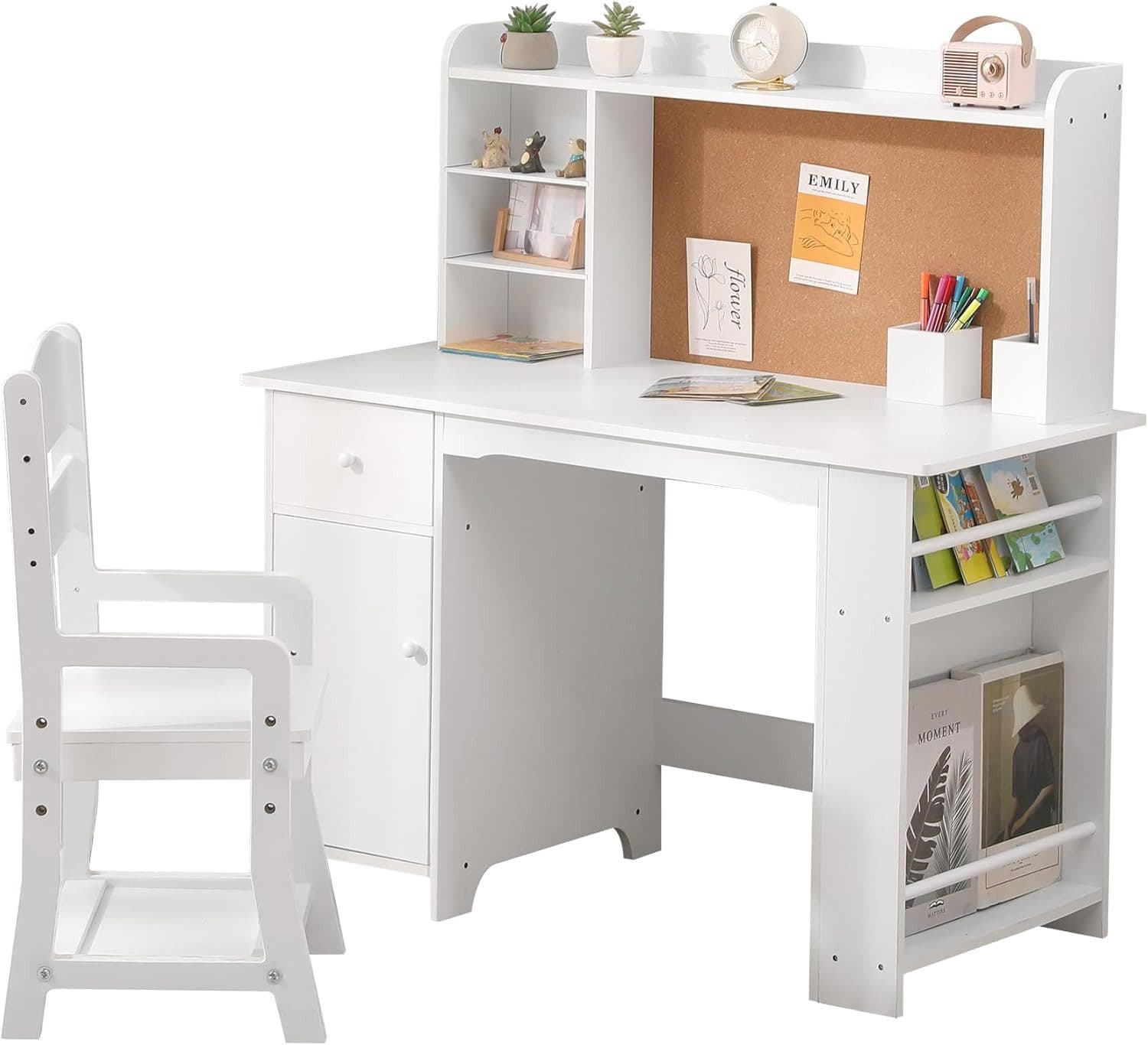 GarveeMore Kinderschreibtisch mit Bücherregal, Schreibtisch- und Stuhlset für 3-8-Jährige - Bild 2