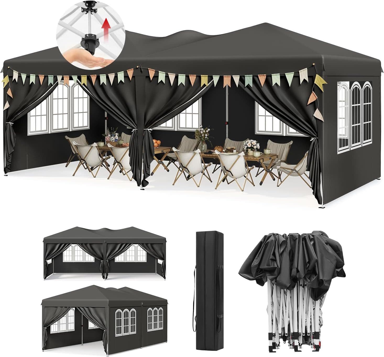 Woltu Faltpavillon 3x6m Pop Up mit 6 Seitenteilen Grau/Beige - Bild 2