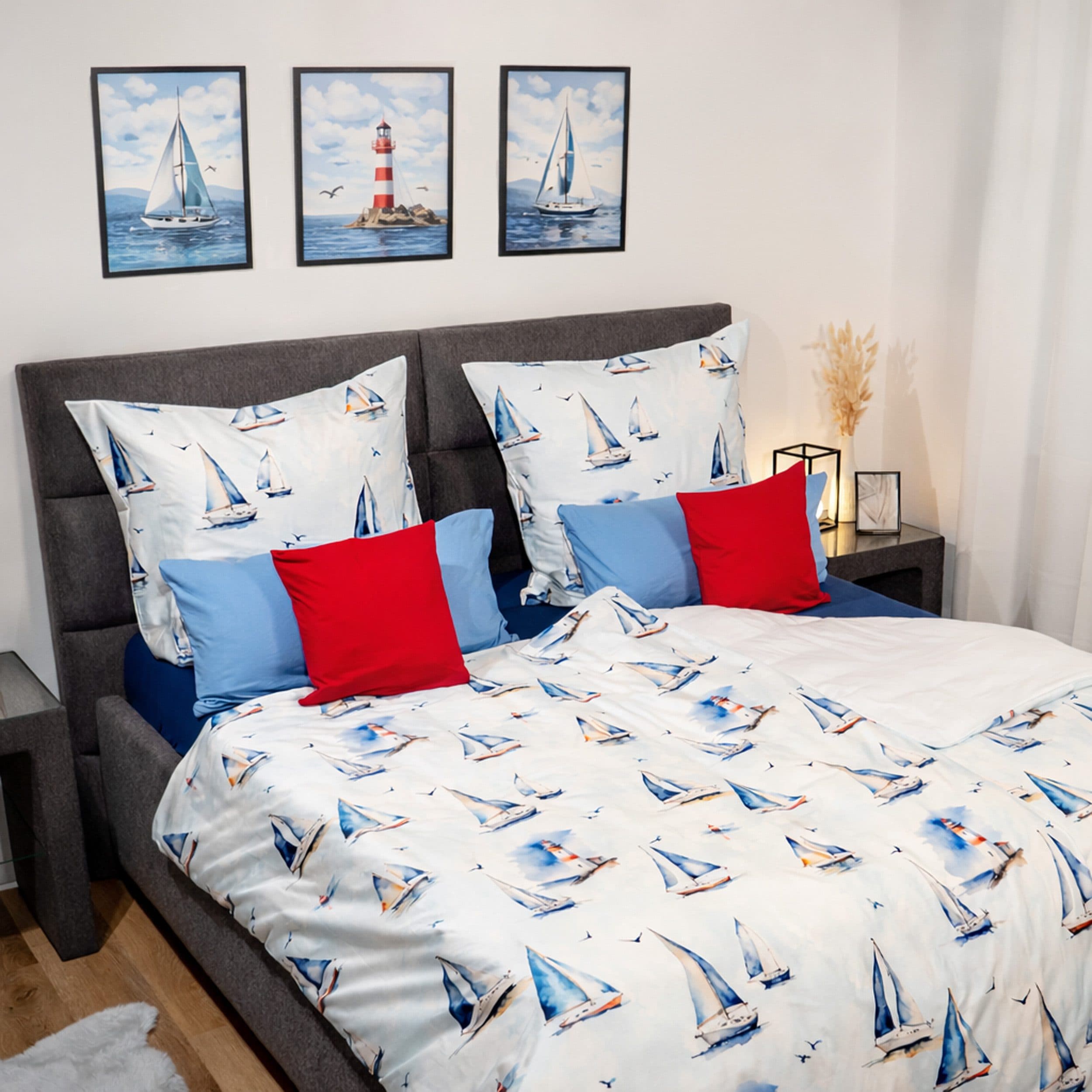 Janine Bettwäsche Mako-Baumwolle Mako-Satin Segelboote Blau - Bild 2