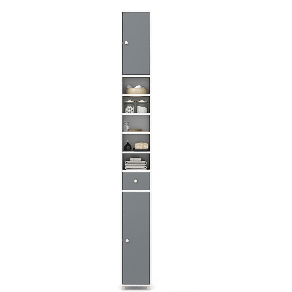 COSTWAY Hochschrank Badschrank schmal, 9 Fächer, 180 cm weiß - Bild 2