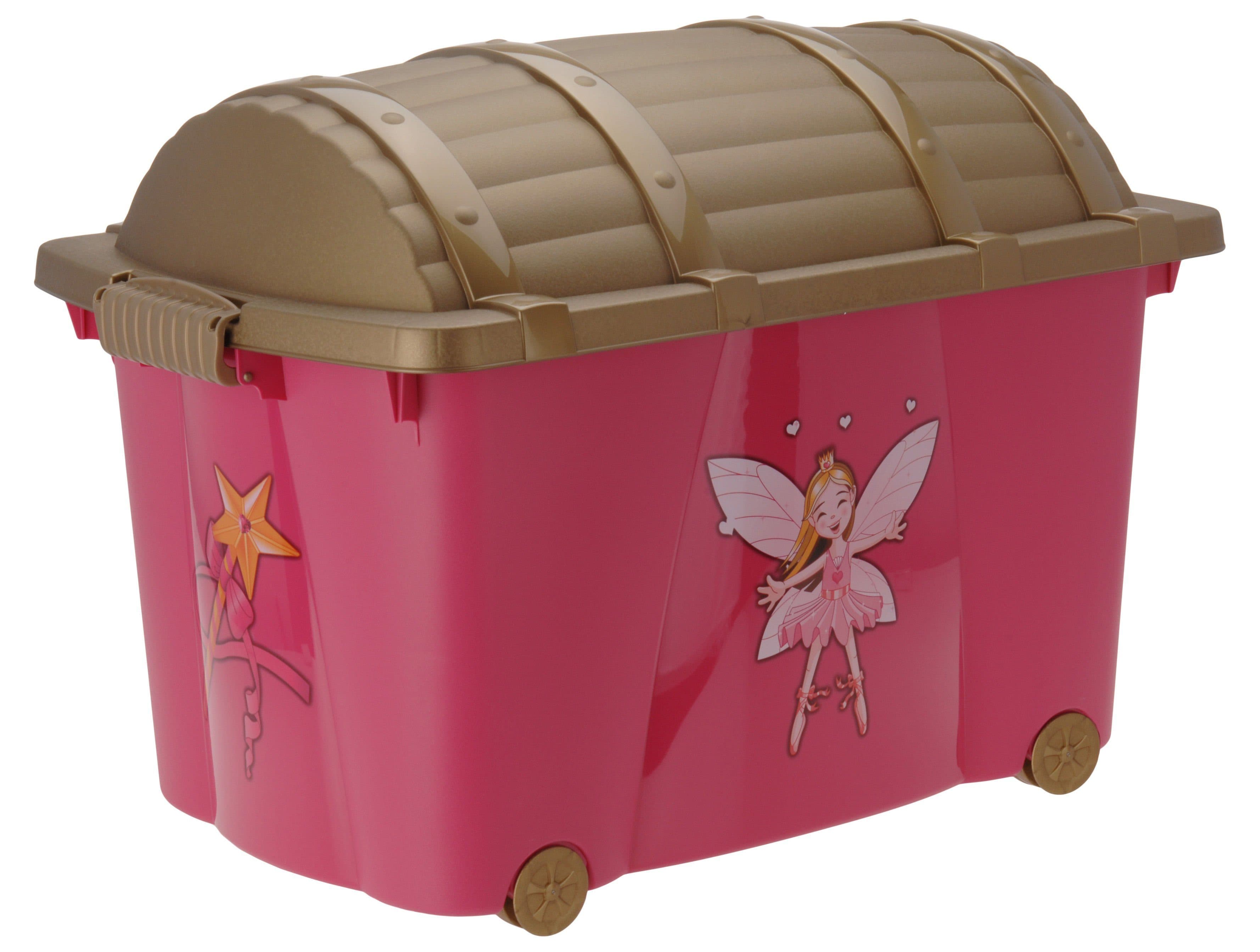 Spetebo Spielzeugtruhe Kinder Rollbox Prinzessin Pink Gold 57 Liter