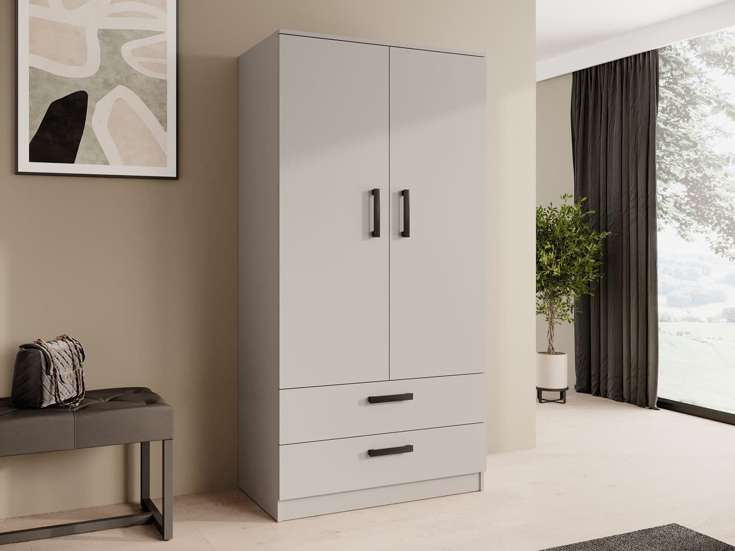 Beautysofa Kleiderschrank TREND 2-türig Beige mit Selbsteinzug - Bild 2