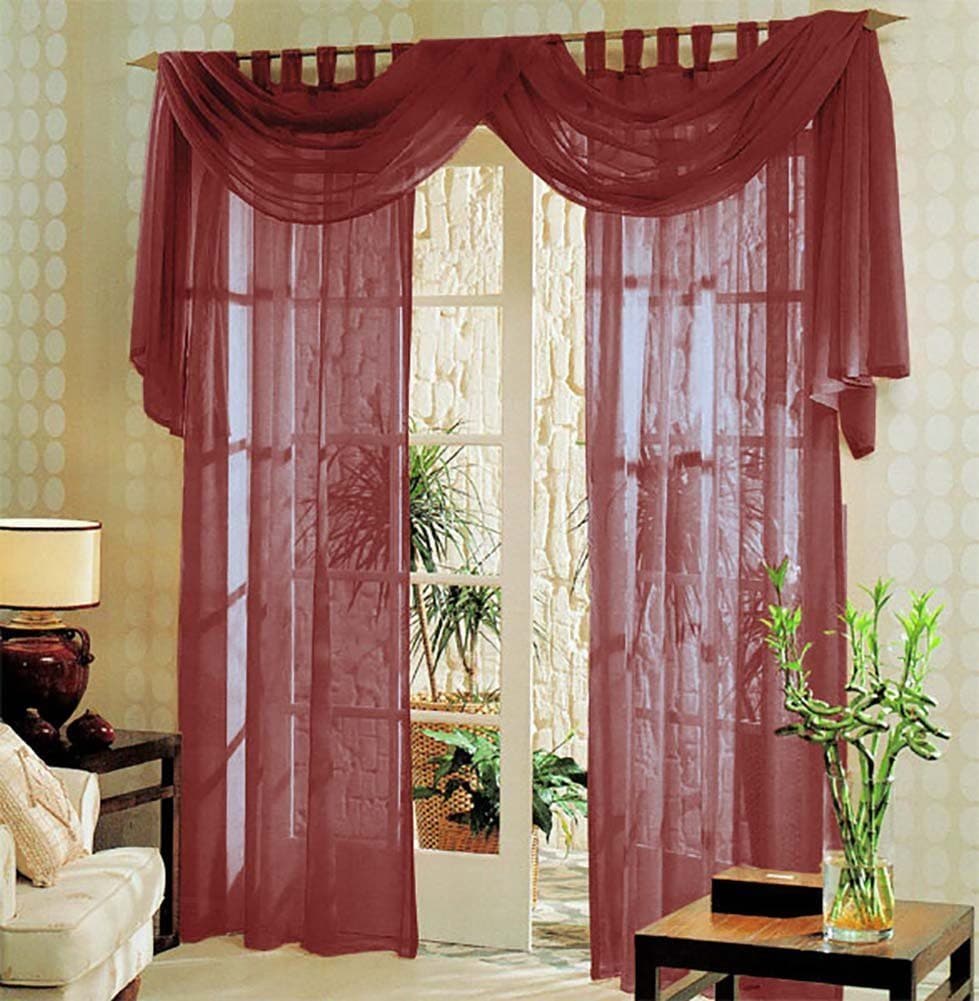 Gardinenbox Voile Gardinen Set 3-teilig Bordeaux mit Schlaufen