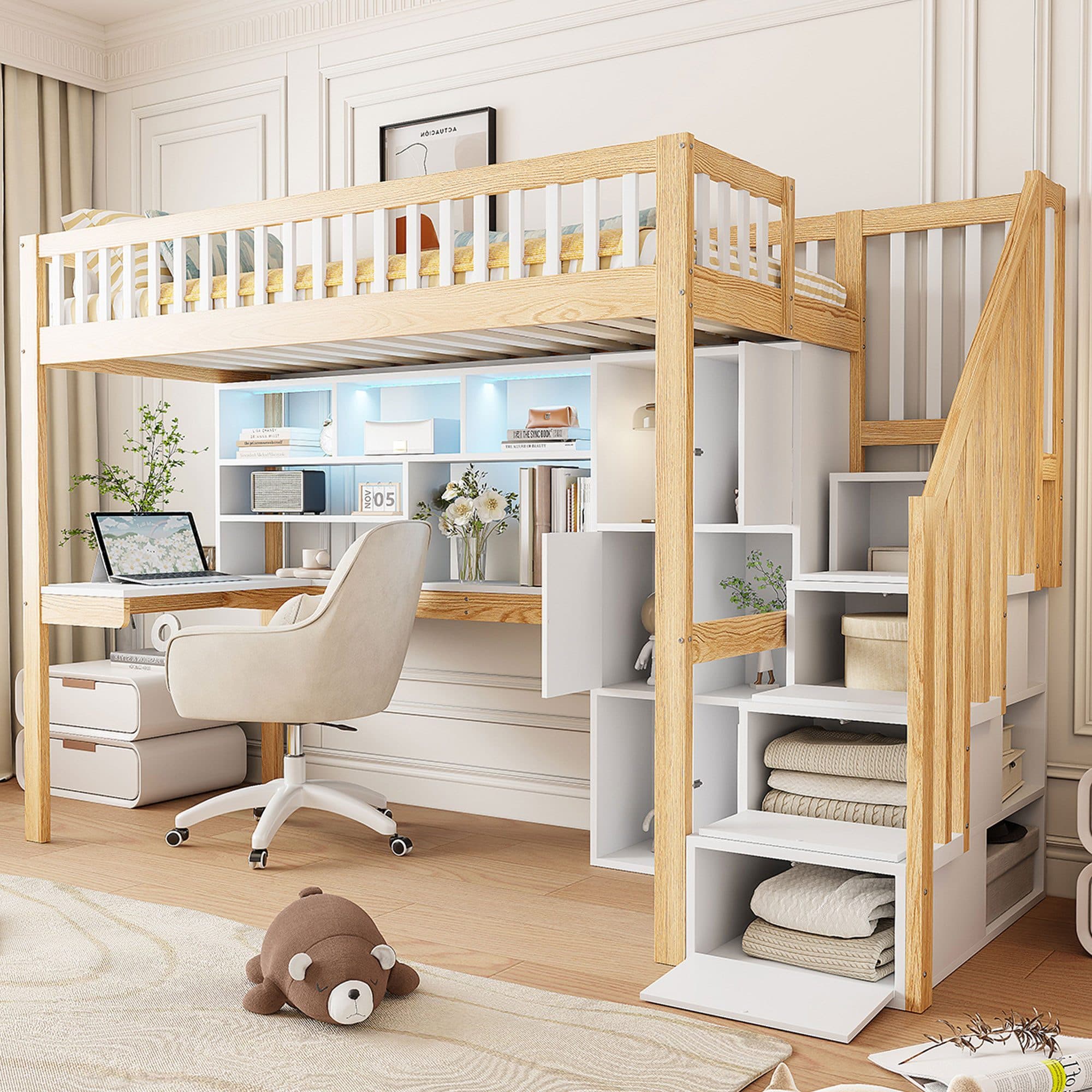 Flieks Hochbett Kinderbett mit Ambientelicht und Schreibtisch - Bild 2