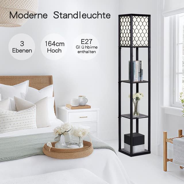 MULISOFT LED Stehlampe mit Regal - Holz, Farbtemperatur-regelbar