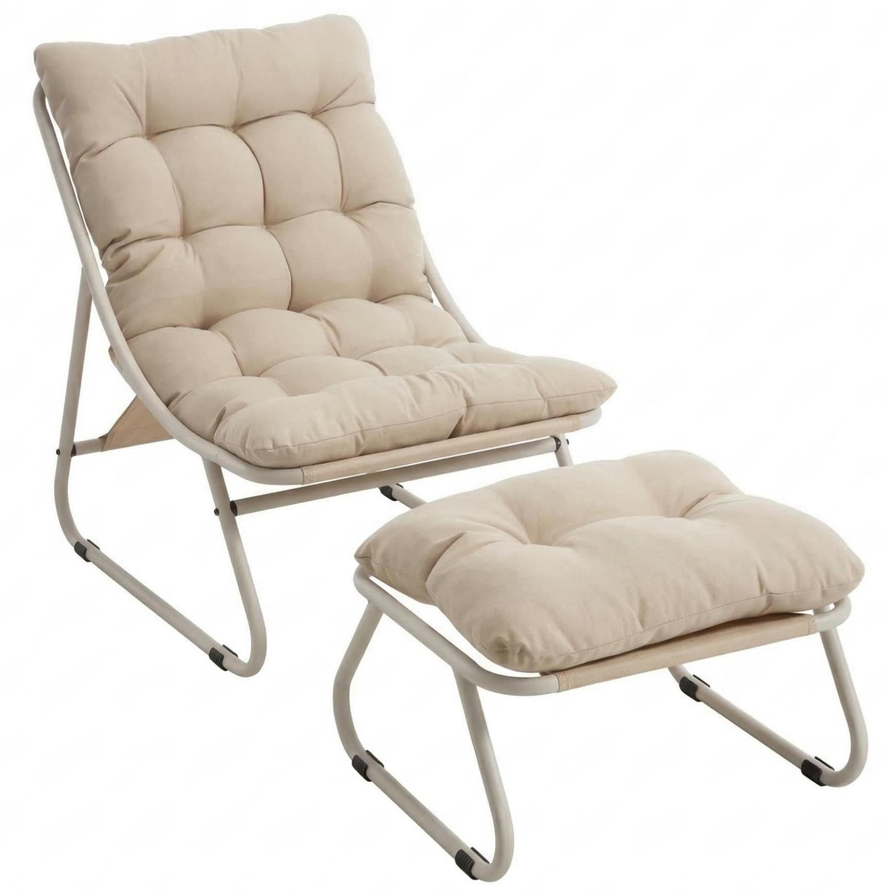 LVHOM Loungesessel mit Hocker Beige Polyester Ergonomisch - Bild 2