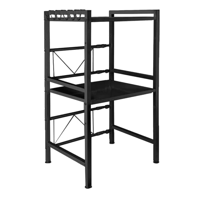 Erweiterbares Mikrowellenregal mit 3 Ebenen und Haken | Küchenorganizer