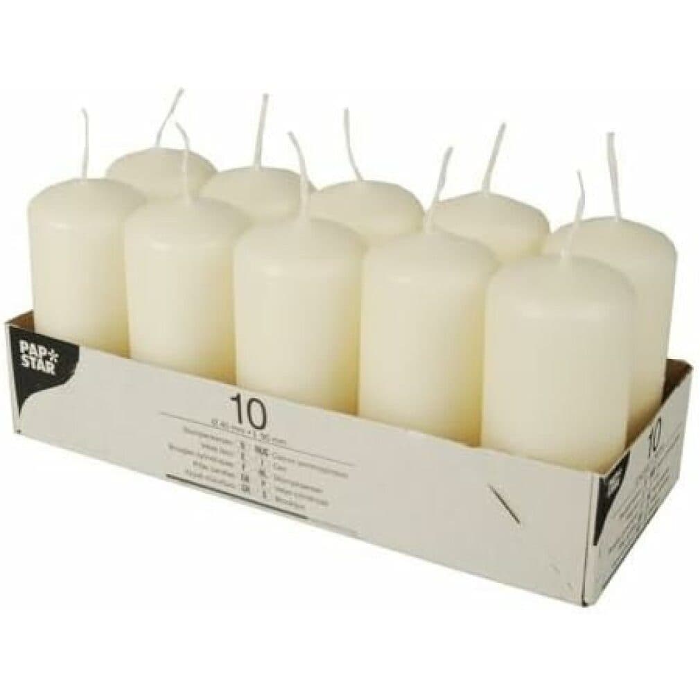 PAPSTAR Stumpenkerze 10 Stumpenkerzen Ø 40 mm · 90 mm creme