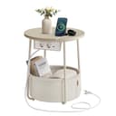 VASAGLE Beistelltisch rund mit Steckdose USB-Anschlüsse mit Korb aus Stoff 45 cm Bild 2