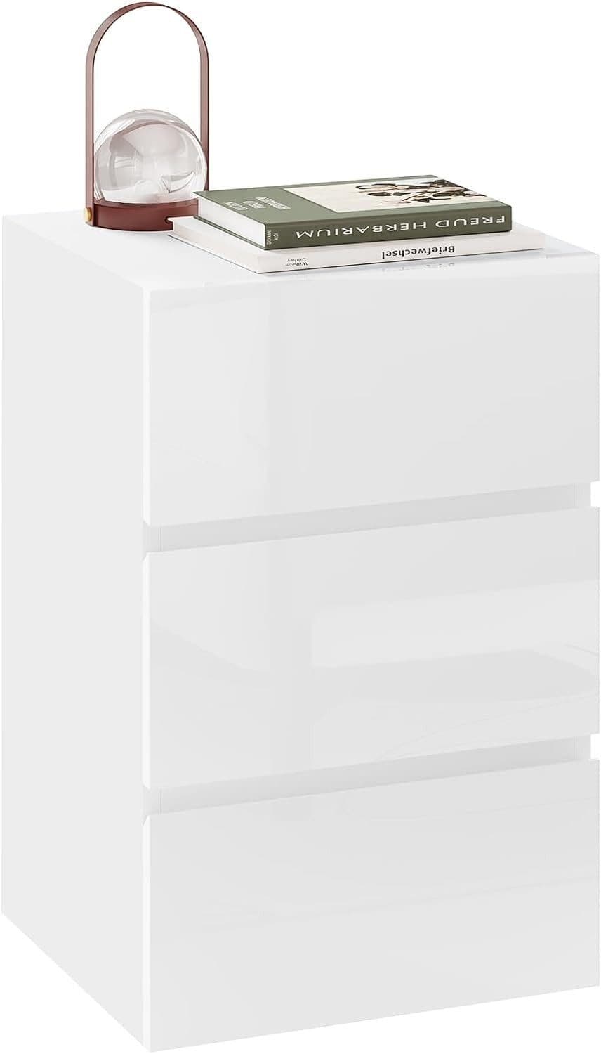 EUGAD Nachttisch Weiß 3 Schubladen Hochglanz Modern - Bild 2