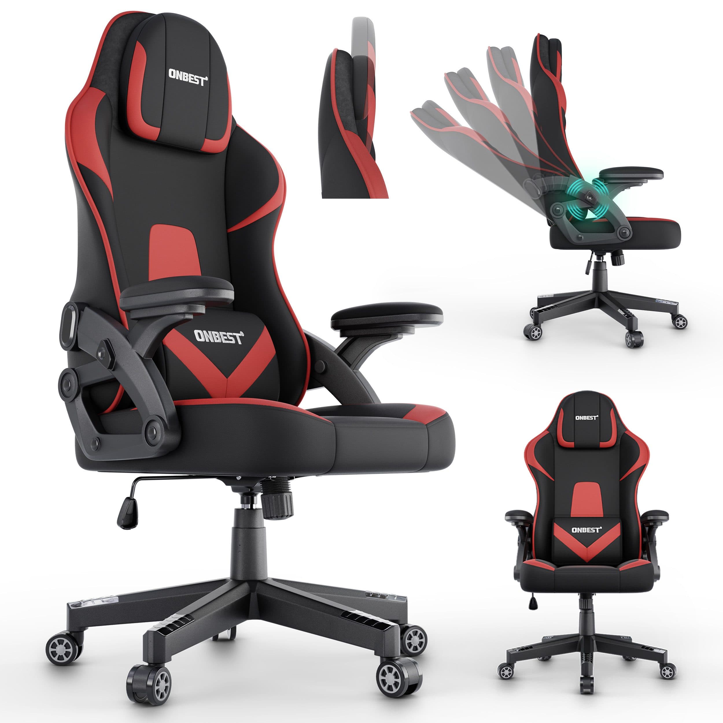 Onbest Gaming-Stuhl Ergonomisch Rot mit Lordosenkissen - Bild 2