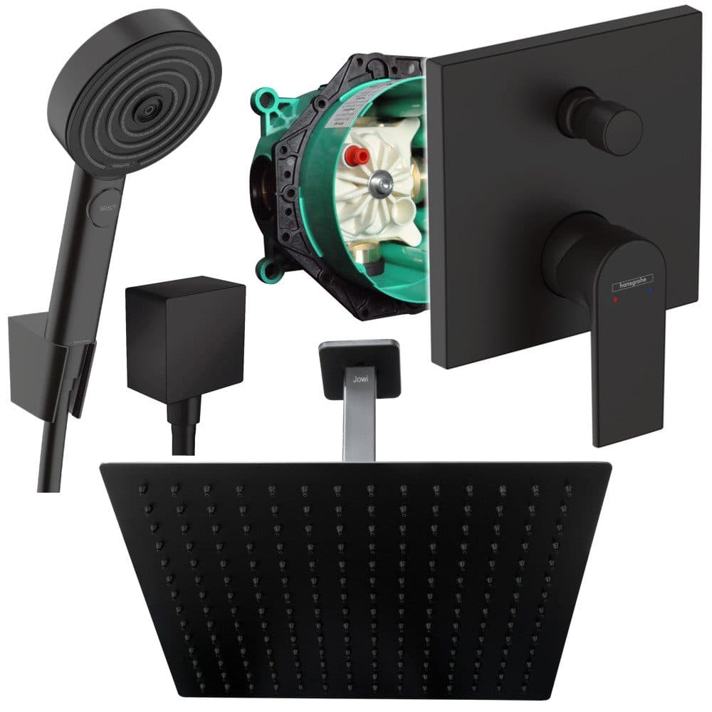 Hansgrohe & Jowi Unterputz-Duschsystem Mattschwarz mit Kopfbrause