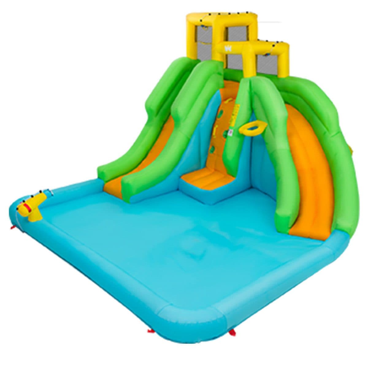 COSTWAY Aufblasbarer Wasserpark mit 2 Rutschen & Wasserkanone