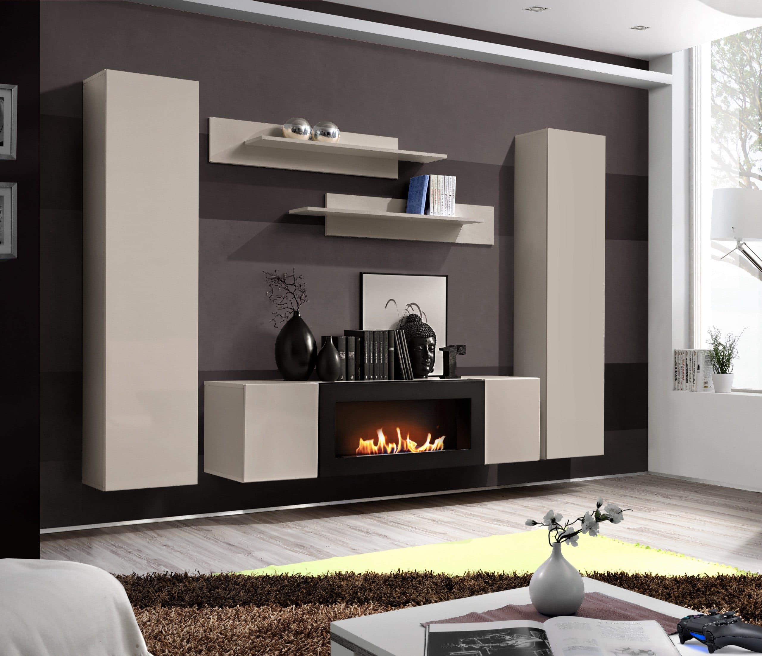 ASM-Moebel Wohnwand FLY M1 CC mit Bio-Ethanol Kamin und Push-Click System