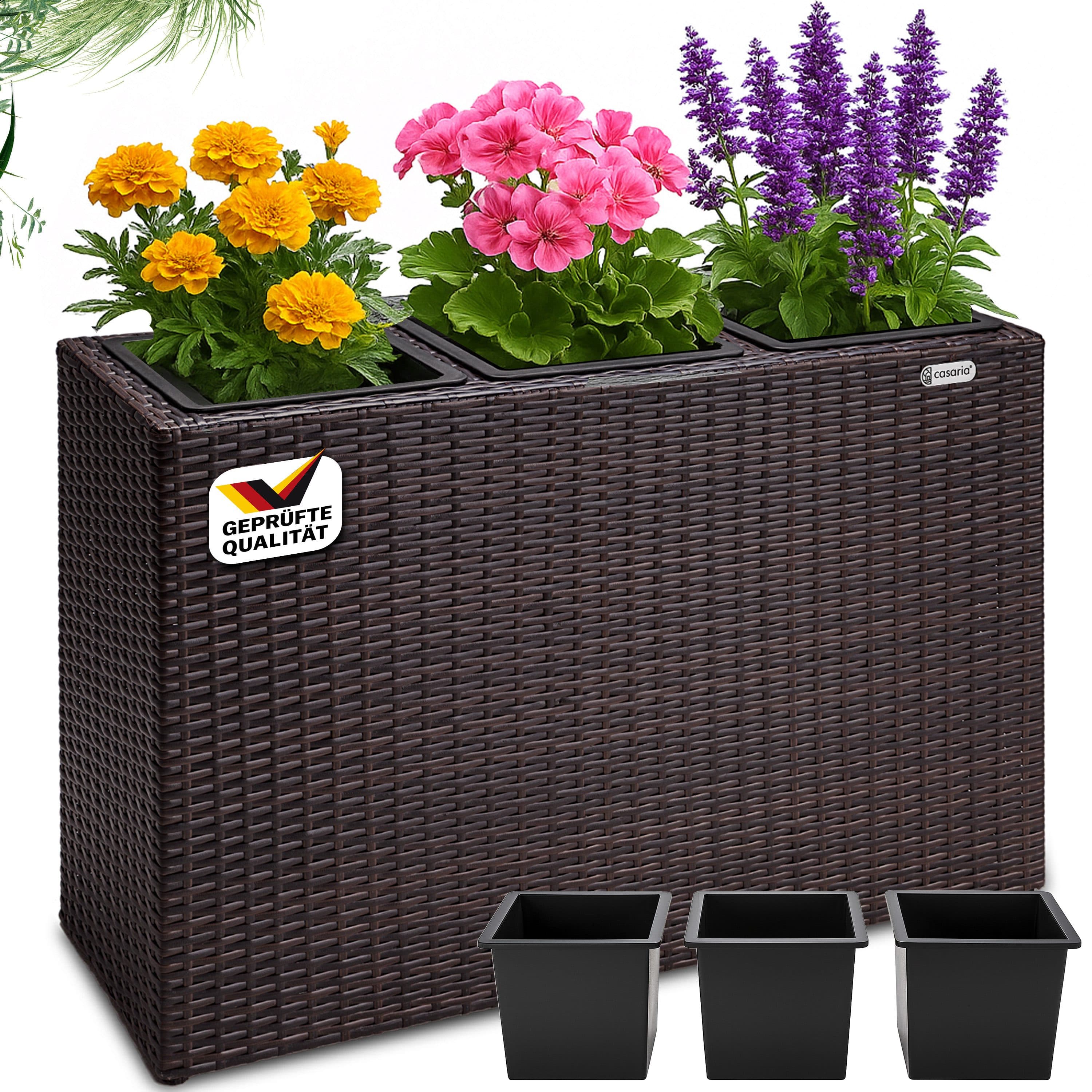 Casaria Pflanzkübel 3 Innentöpfe Polyrattan Braun Modern - Bild 2
