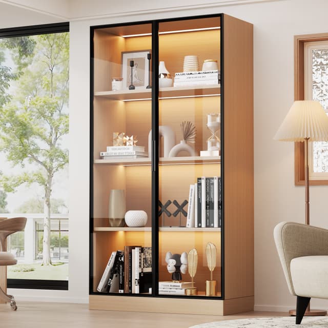 MODFU Vitrine Staubgeschützte Glasvitrine Schwarz Aluminium