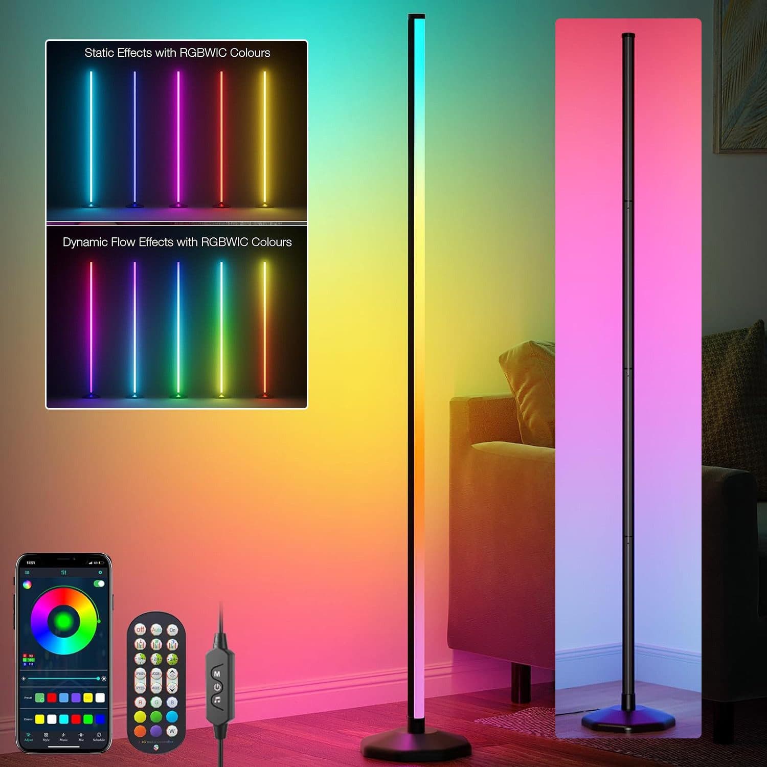 MUPOO LED Stehlampe RGB Eckleuchte mit App & Musiksync - Bild 2