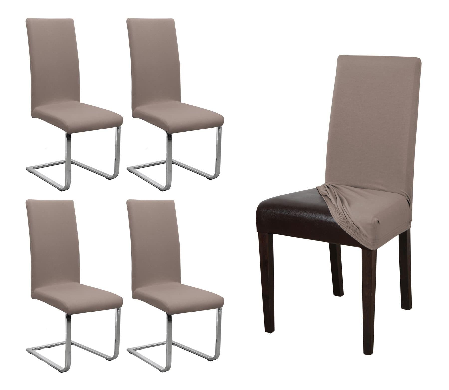 Beautex Stuhlhusse Jersey 4er Set Elastische Stretch Husse Baumwolle Taupe-Braun - Bild 2