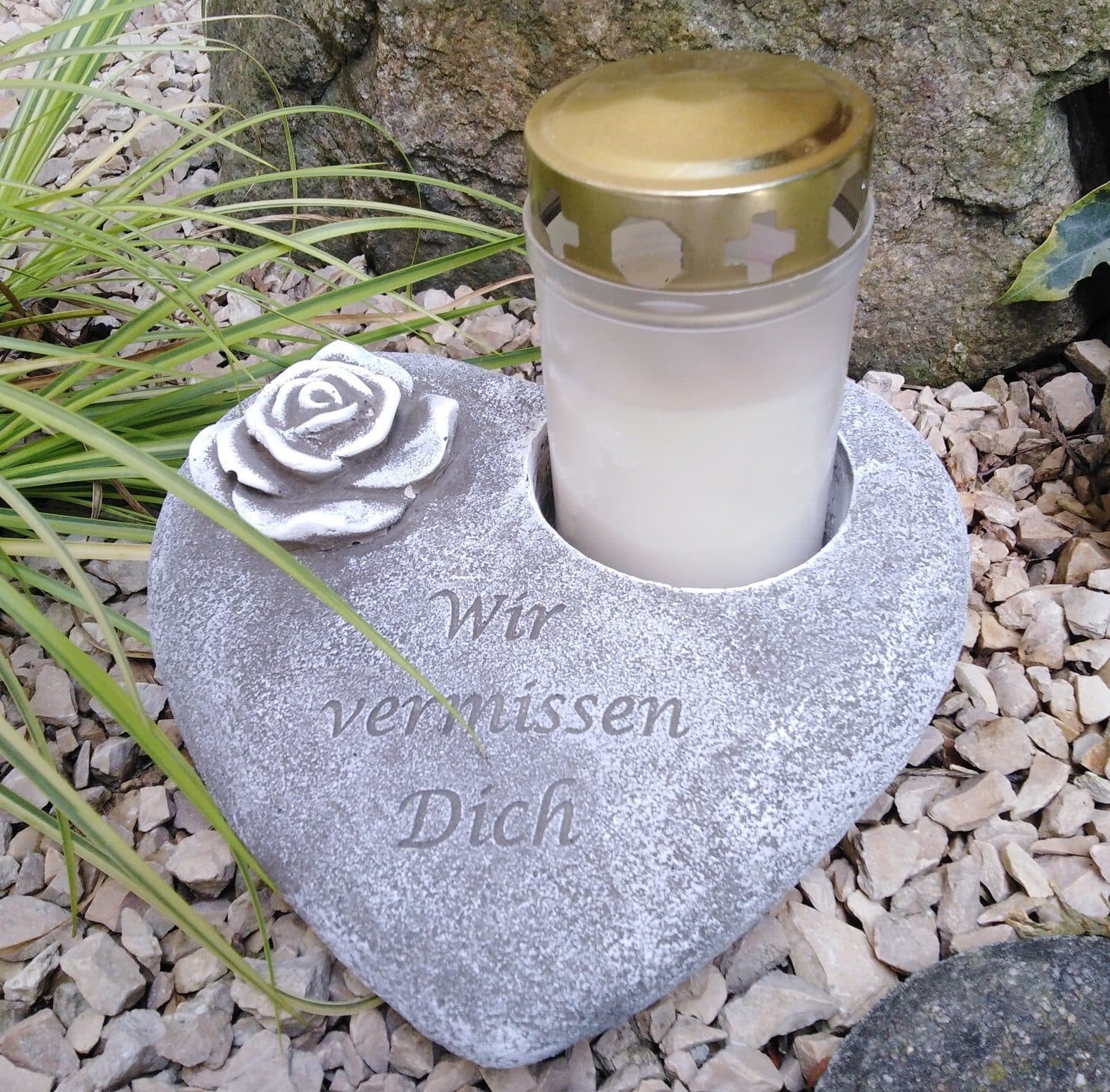 Radami Grabherz mit Rose Grau Antik Spruch Wir vermissen Dich - Bild 2