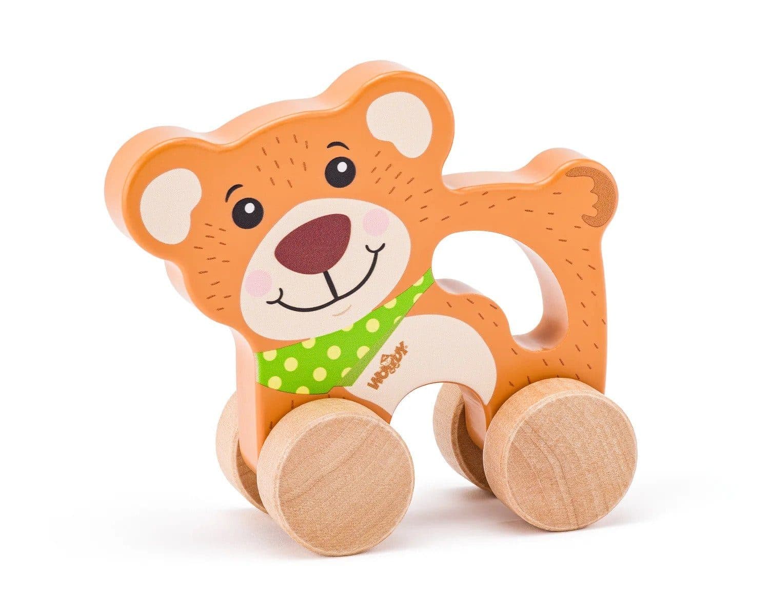 Woodyland Lernspielzeug Holz Schiebetier Bär mit Griff und Rädern