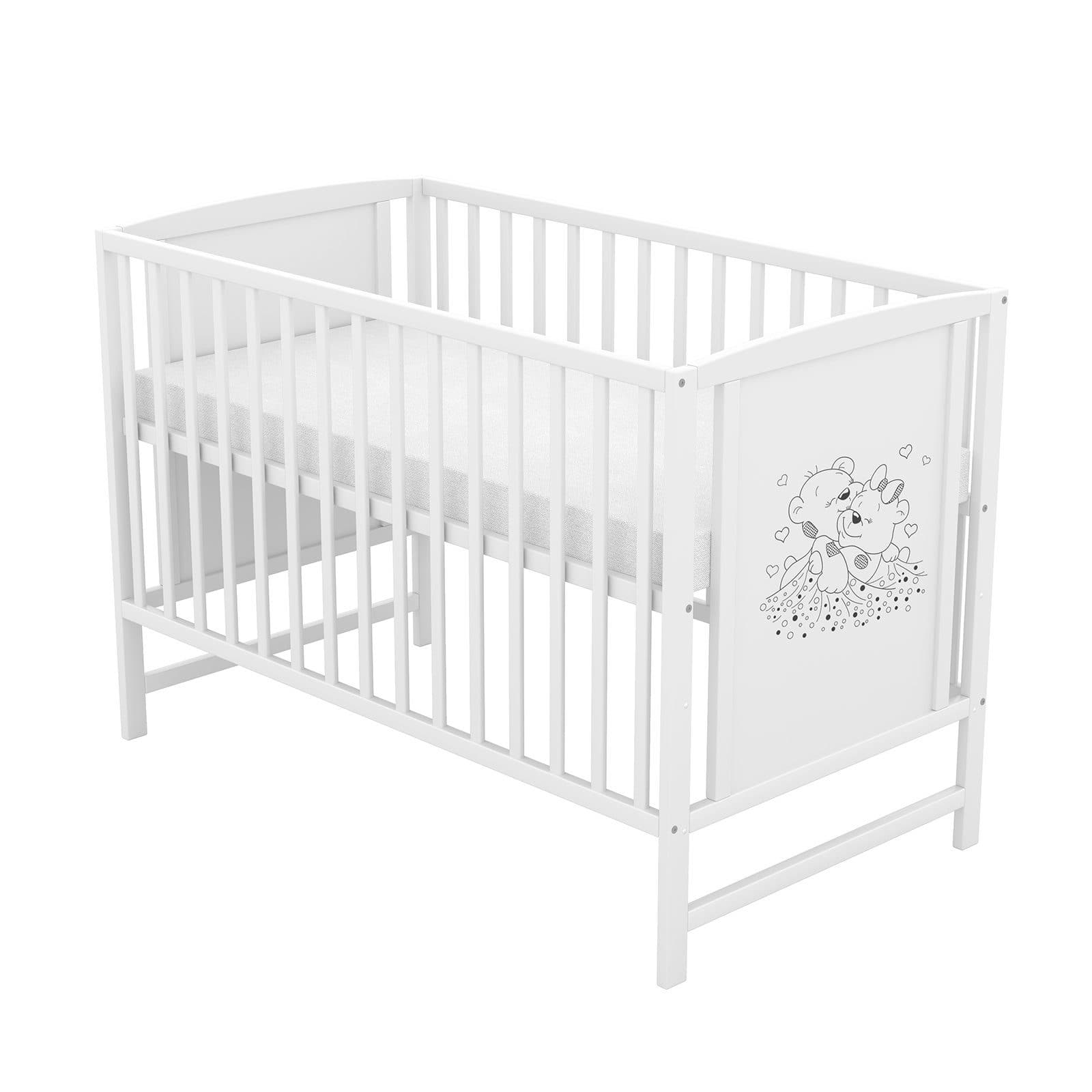 Baby-Delux Babybett Mia Weiß Kiefer Massivholz höhenverstellbar mit Matratze - Bild 2