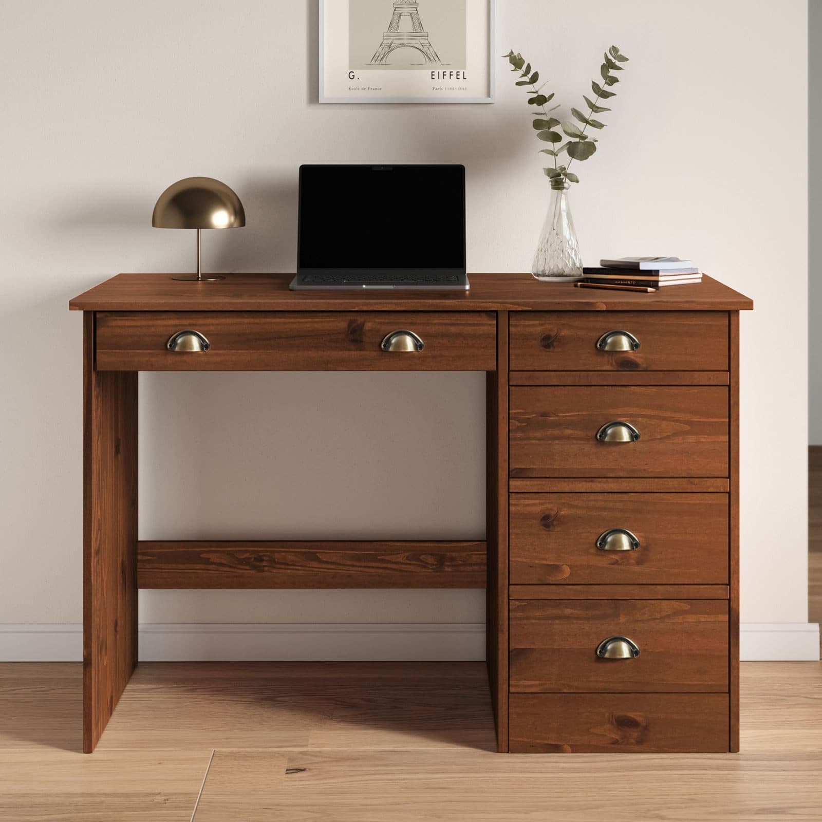 IDIMEX Schreibtisch LANA Landhausstil Massivholz Kastanie