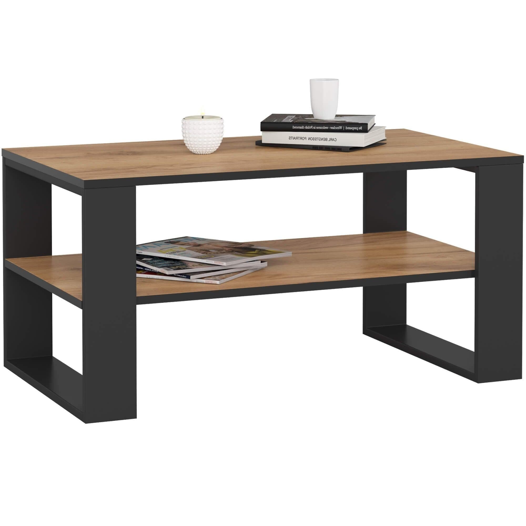 Milord FURNITURE Couchtisch Holz mit Regal Schwarz - Bild 2