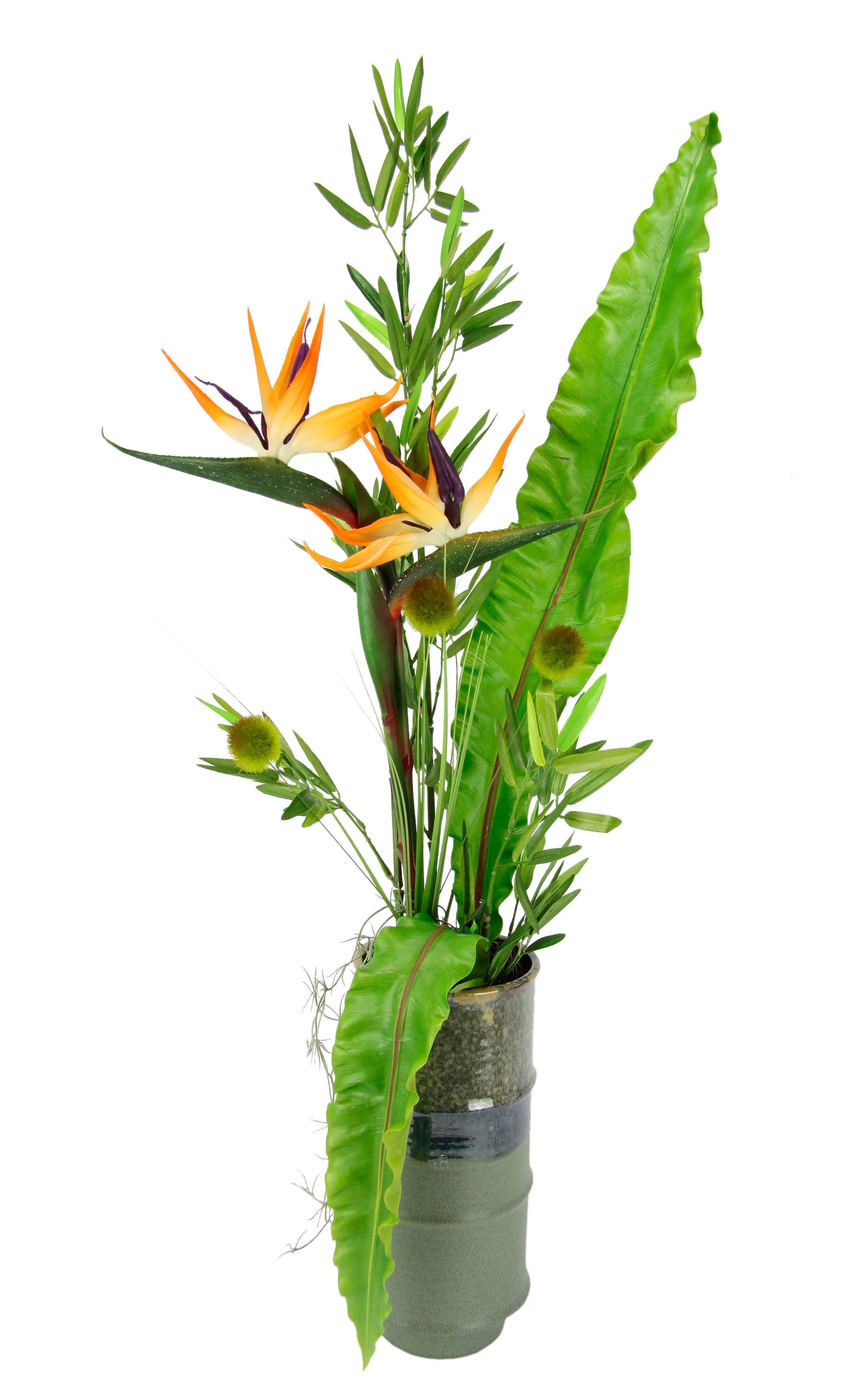 I.GE.A. Kunstblume Strelitzie Orange in Keramikvase