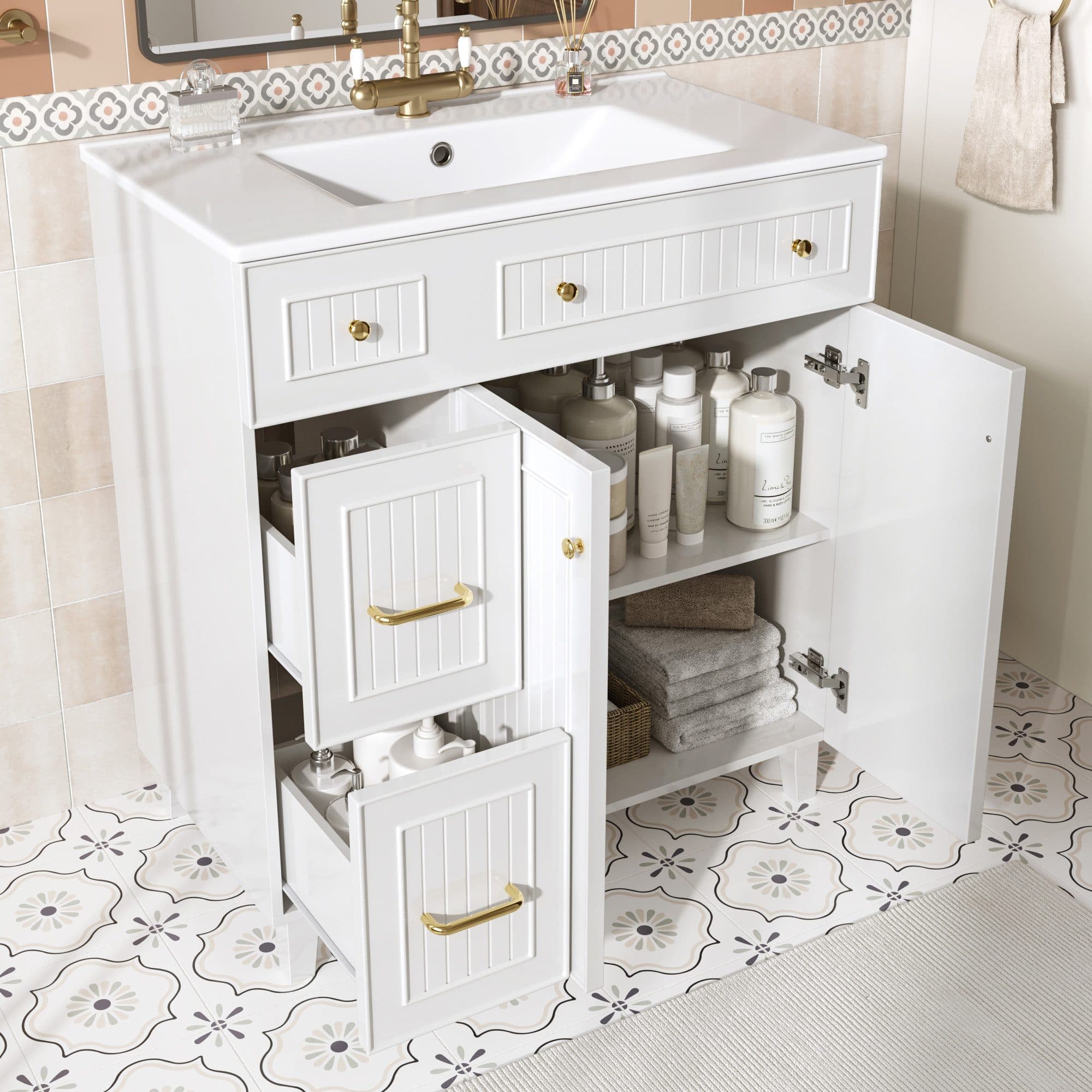 Flieks Waschtisch Waschbeckenunterschrank mit Waschbecken - Bild 2