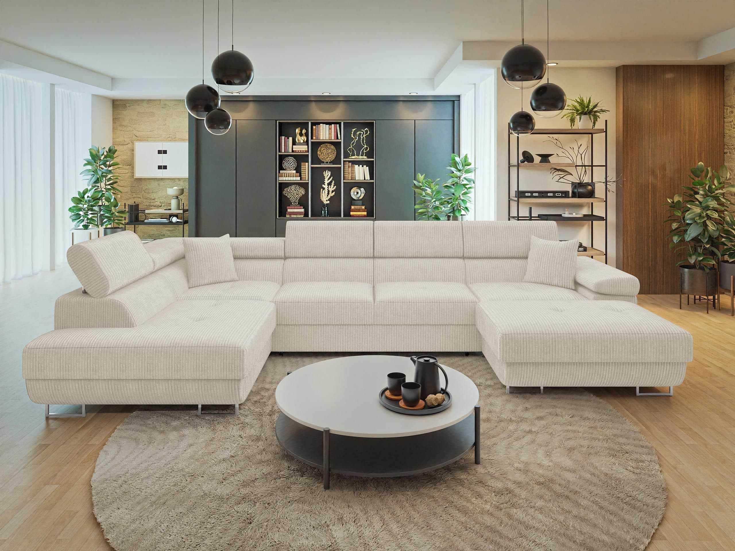 MIRJAN24 Wohnlandschaft Torezio Bis Cord U-Form Beige mit Schlaffunktion - Bild 2