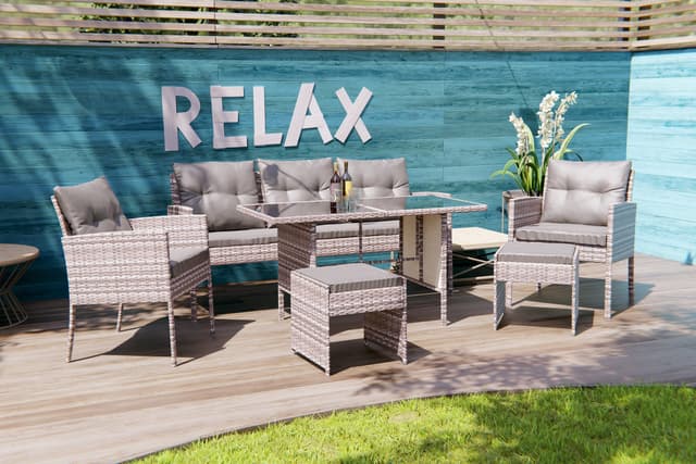 Polyrattan-Essgruppe Sydney mit Tisch, Stühlen und Sitzbank