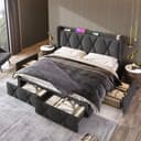 Flieks Polsterbett Doppelbett mit Steckdose USB 4 Schubladen Grau Bild 2