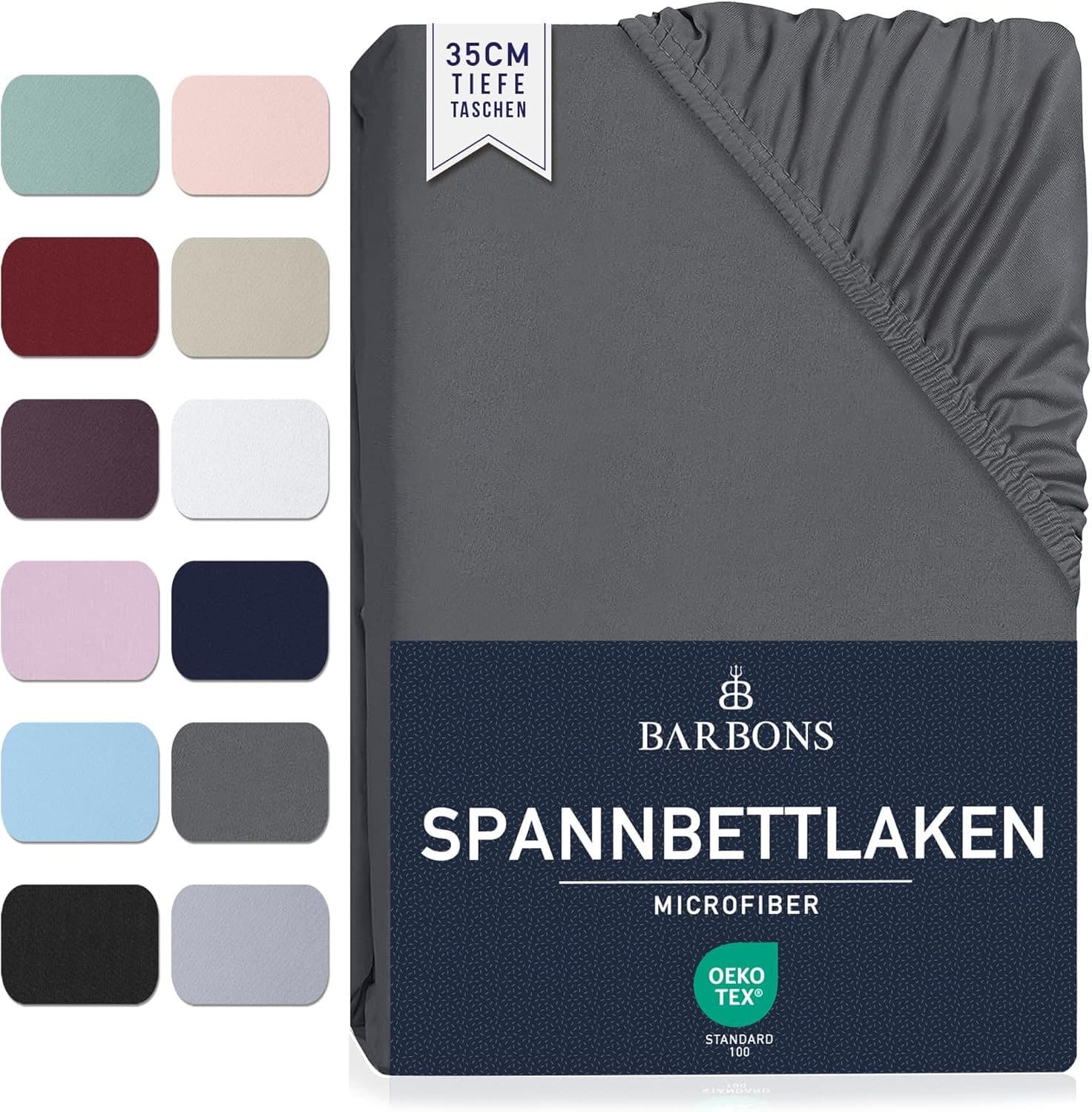 BARBONS Spannbettlaken Mikrofaser 35 cm Tiefe Dunkelgrau - Bild 2