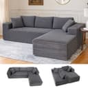 COMHOMA L-förmiges Sofa mit Schlafsofa-Funktion Grau Cordstoff Bild 2
