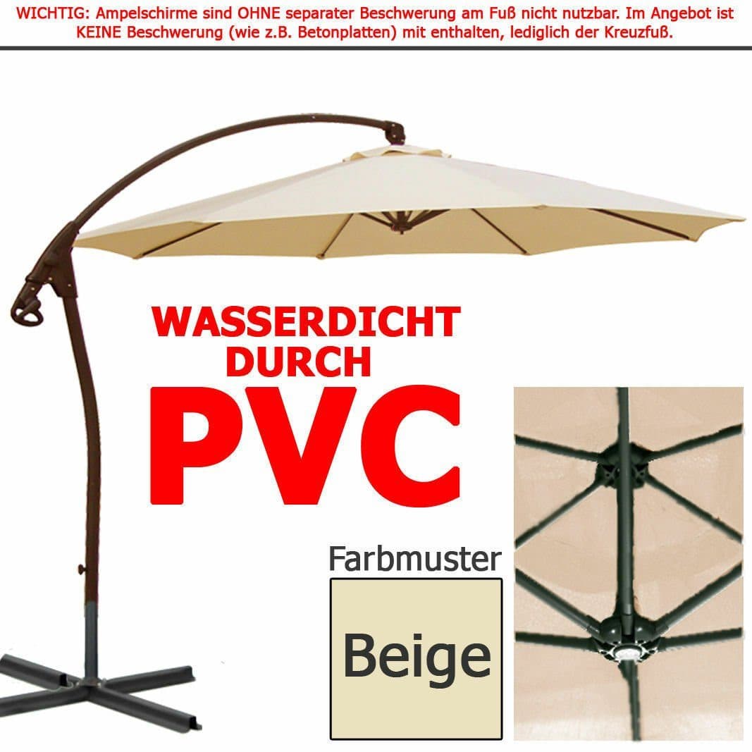 habeig Ampelschirm 3m Beige PVC Wasserdicht mit Kurbel - Bild 2