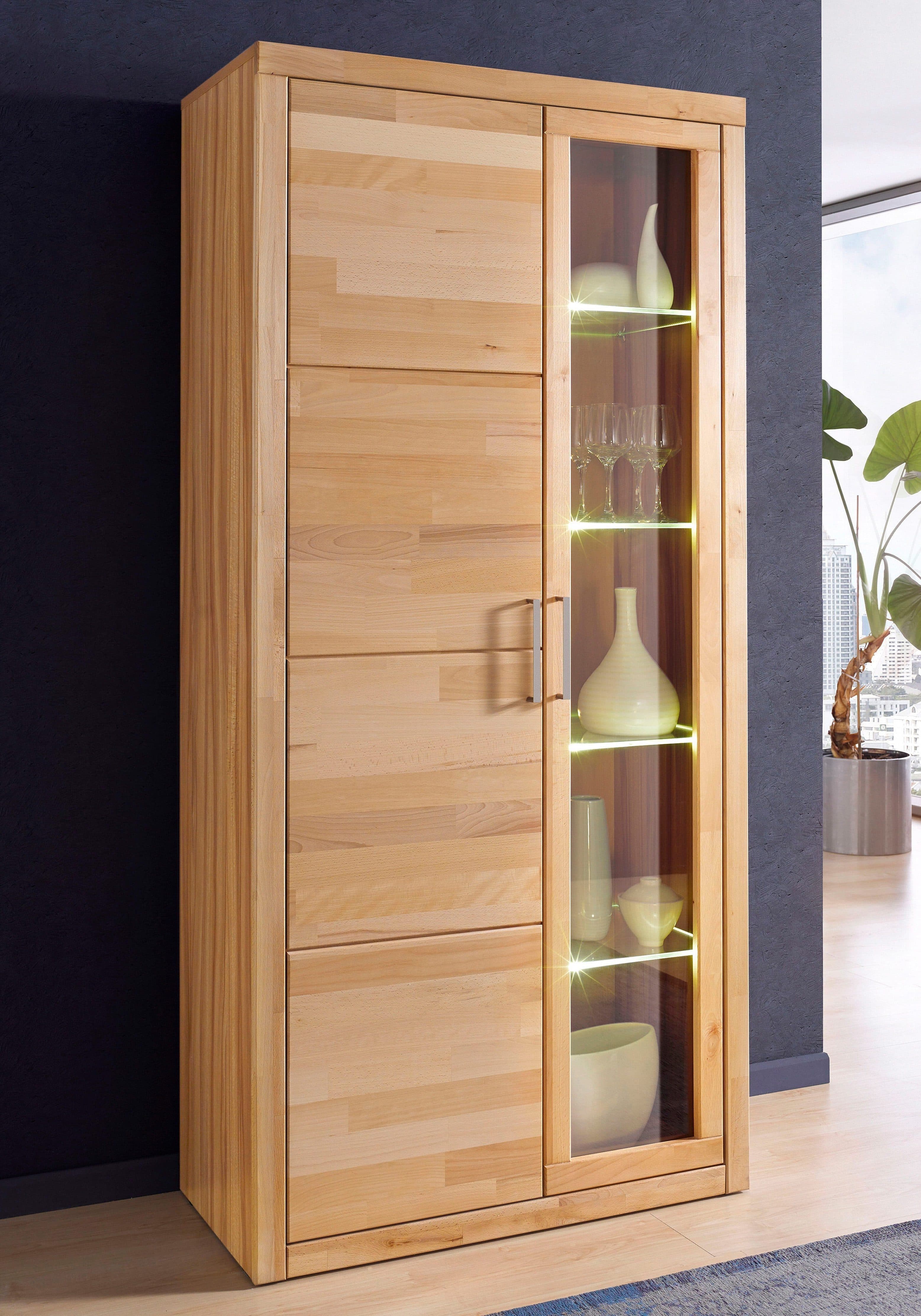 OTTO HOME Vitrine Kernbuche 90x42x190cm 10 Fächer 1 Holztür 1 Glastür - Bild 2