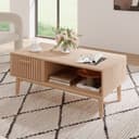 FUROKOY Lowboard aus Rattan, Wohnzimmertisch, Couchtisch aus Holz, mit Schublade Bild 2