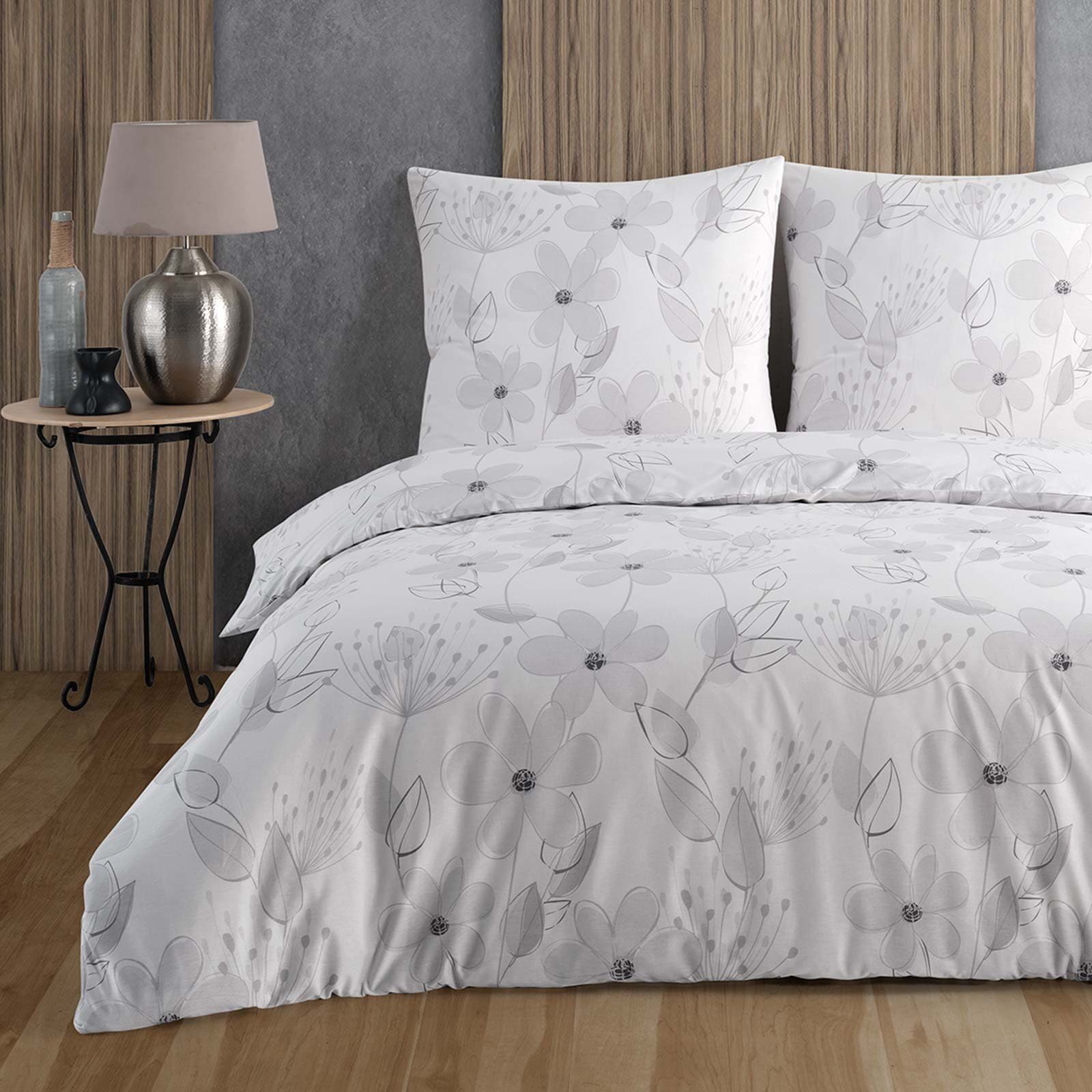 Buymax Bettwäsche Larissa Renforce 100% Baumwolle 2 teilig 155x220 cm Weiß Grau - Bild 2