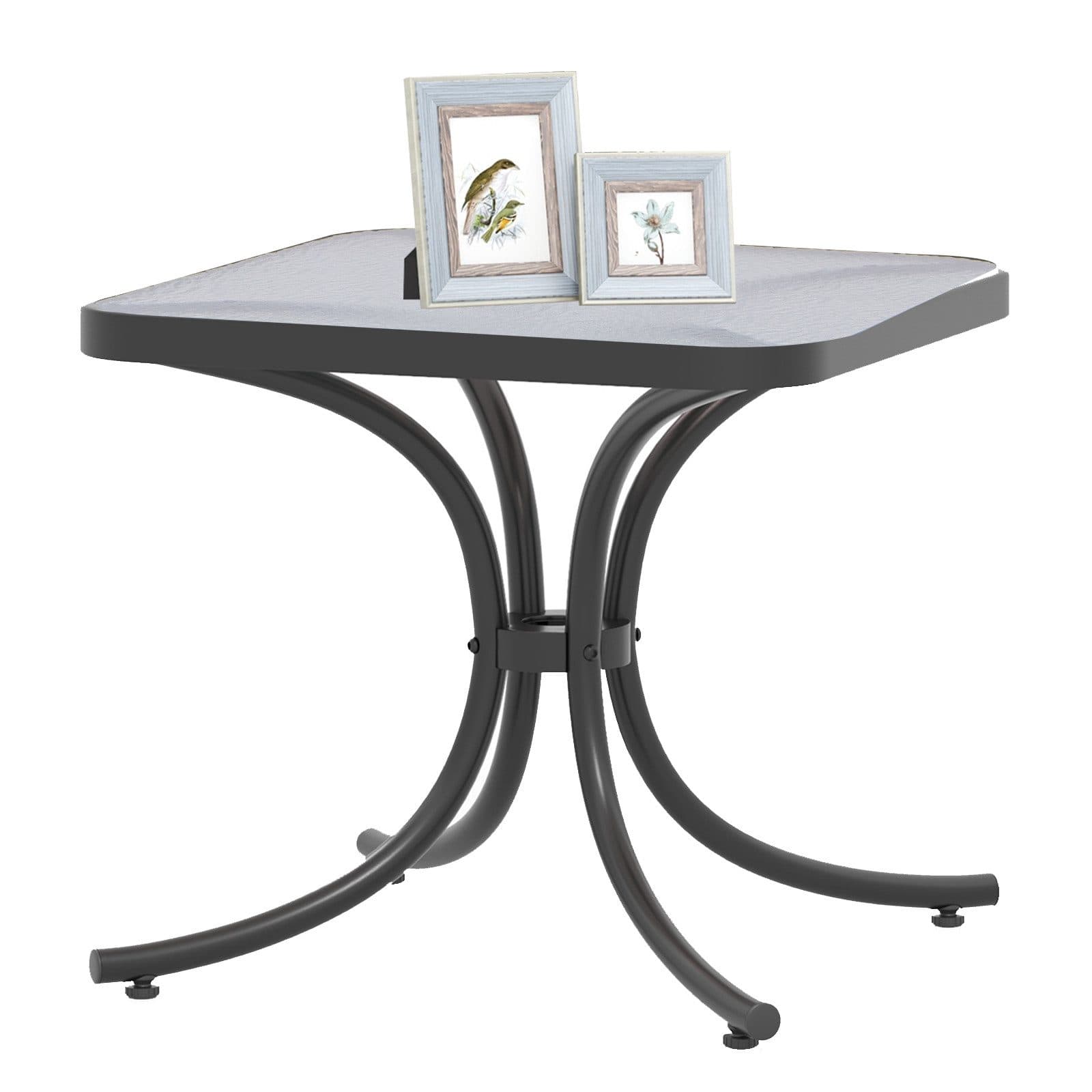 KOMFOTTEU Gartentisch Schwarz Gehärtetes Glas Metallrahmen - Bild 2