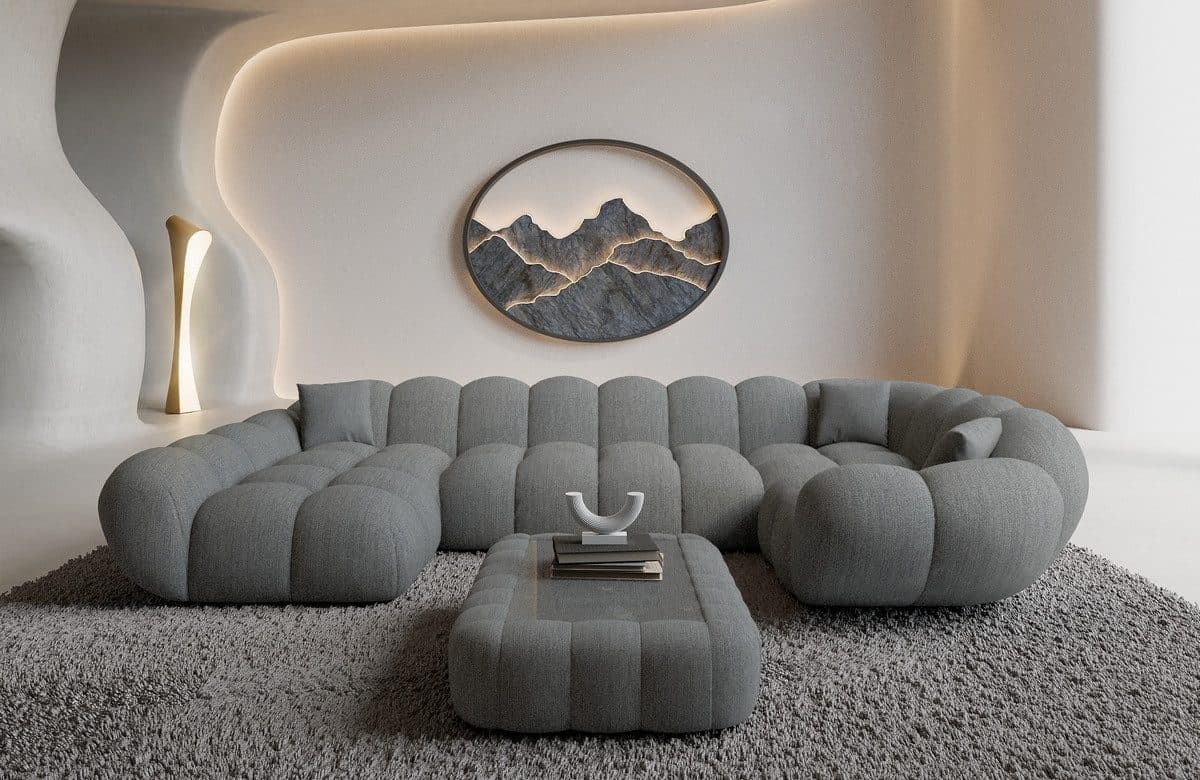 Sofa Dreams Maleron U-Form Wohnlandschaft 6-Sitzer Dunkelgrau Strukturstoff - Bild 2